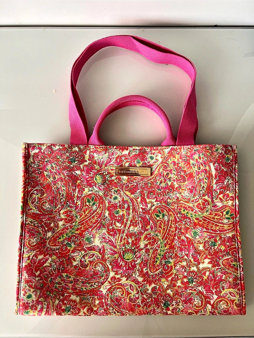 Intimissimi Women’s Pink Paisley Tote Bag with Gold Logo New